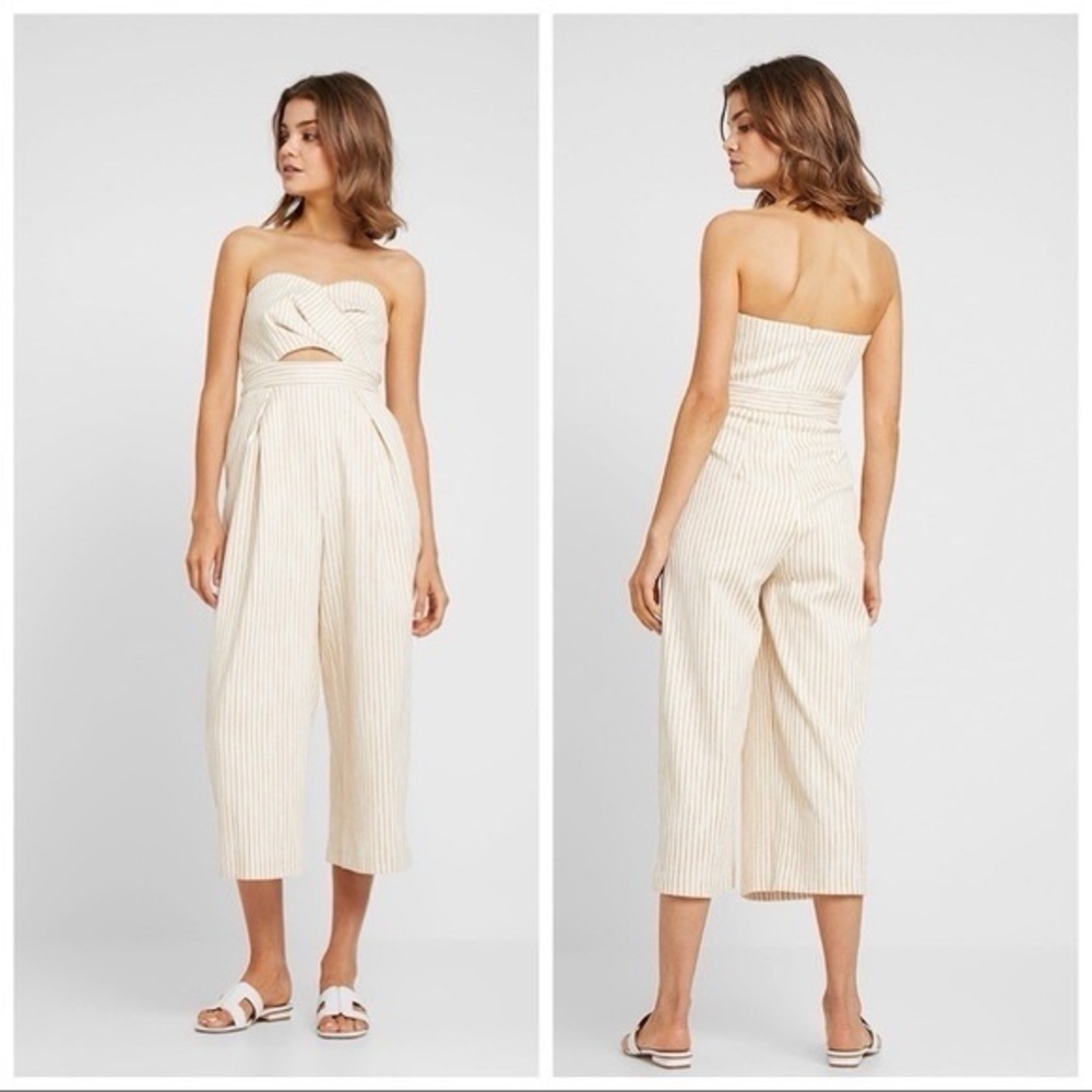 TOPSHOP Twist Bandeau Jumpsuit In Yellow Multi Size 6